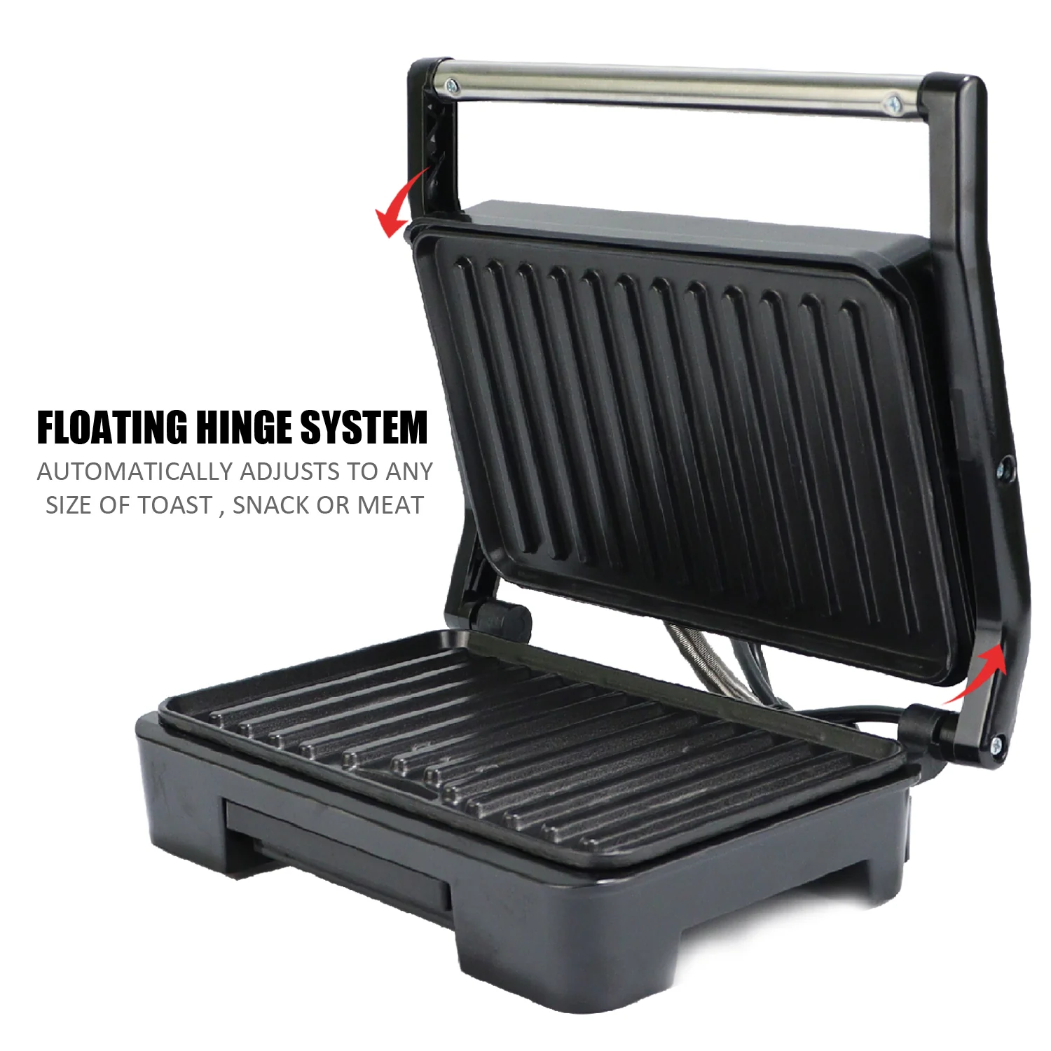iBELL SM1515 Sandwich Maker with Floating Hinges, 1000Watt, Panini/Grill/Toast (Black) - Image 3