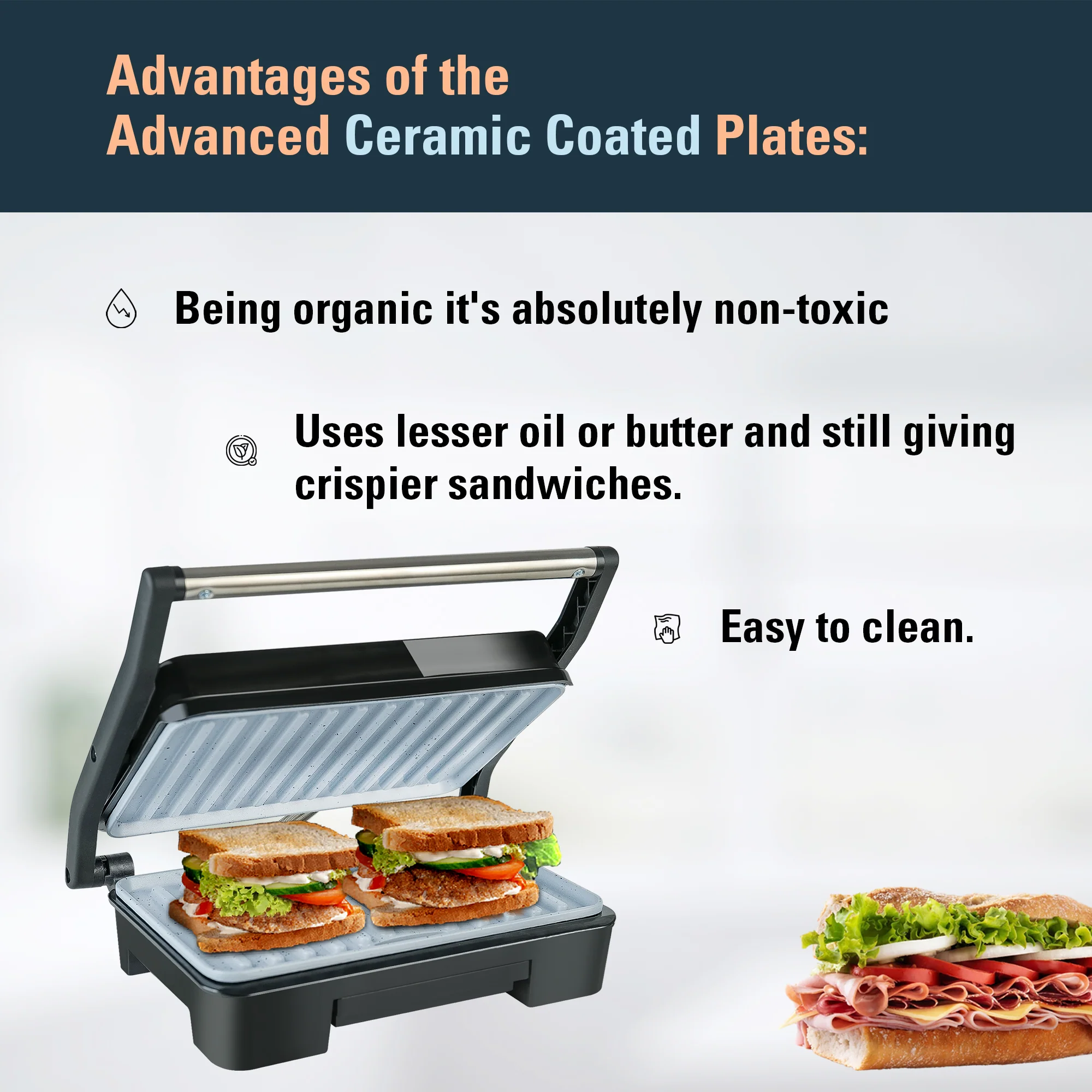 IBELL SM1515C Electric Sandwich Maker 1000W With Non Toxic Ceramic Coated Plates, Floating Hinges, Adjustable Size, Panini/Toaster/Grill(black) - Image 5