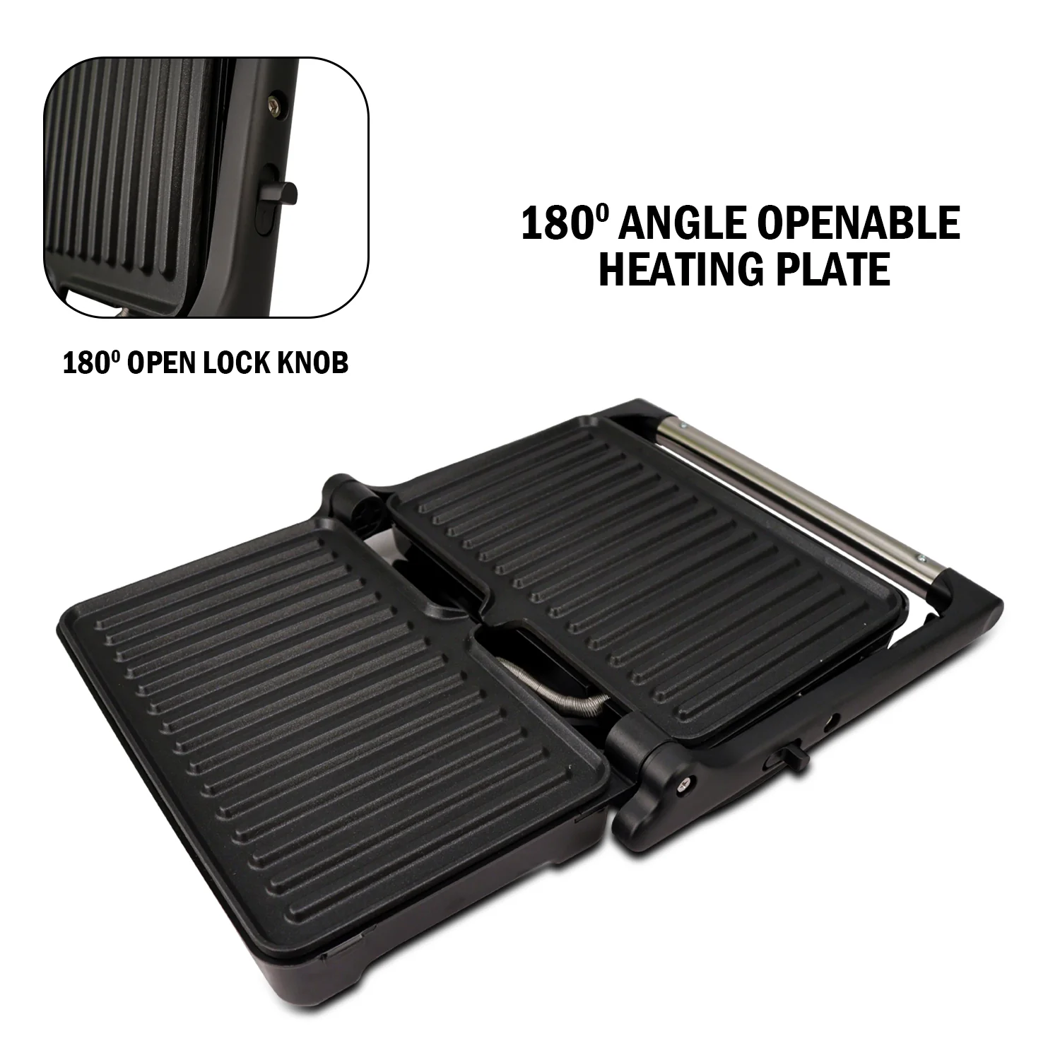 iBELL SM1700G Sandwich Maker with Floating Hinges, 1700Watt, 180 Degree Openable Plates for Grill/Toast, Temperature Control Knob (Black) - Image 3