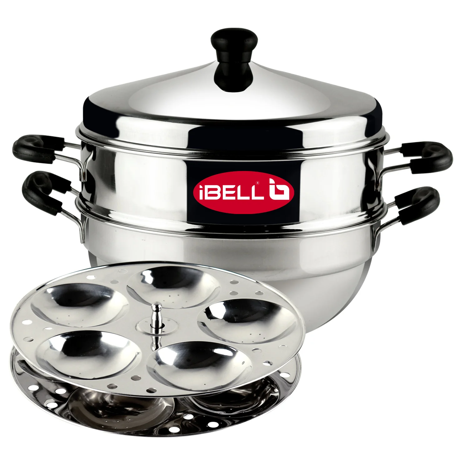 iBELL Stainless Steel 2 Plate Idli Pot with Kadai, (3L) Silver - Image 4