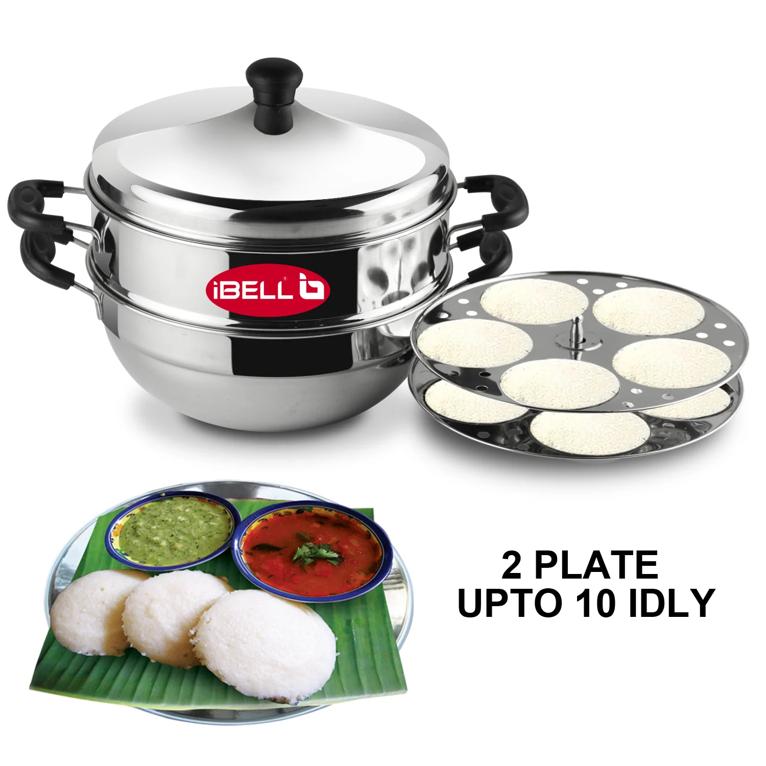 iBELL Stainless Steel 2 Plate Idli Pot with Kadai, (3L) Silver - Image 8