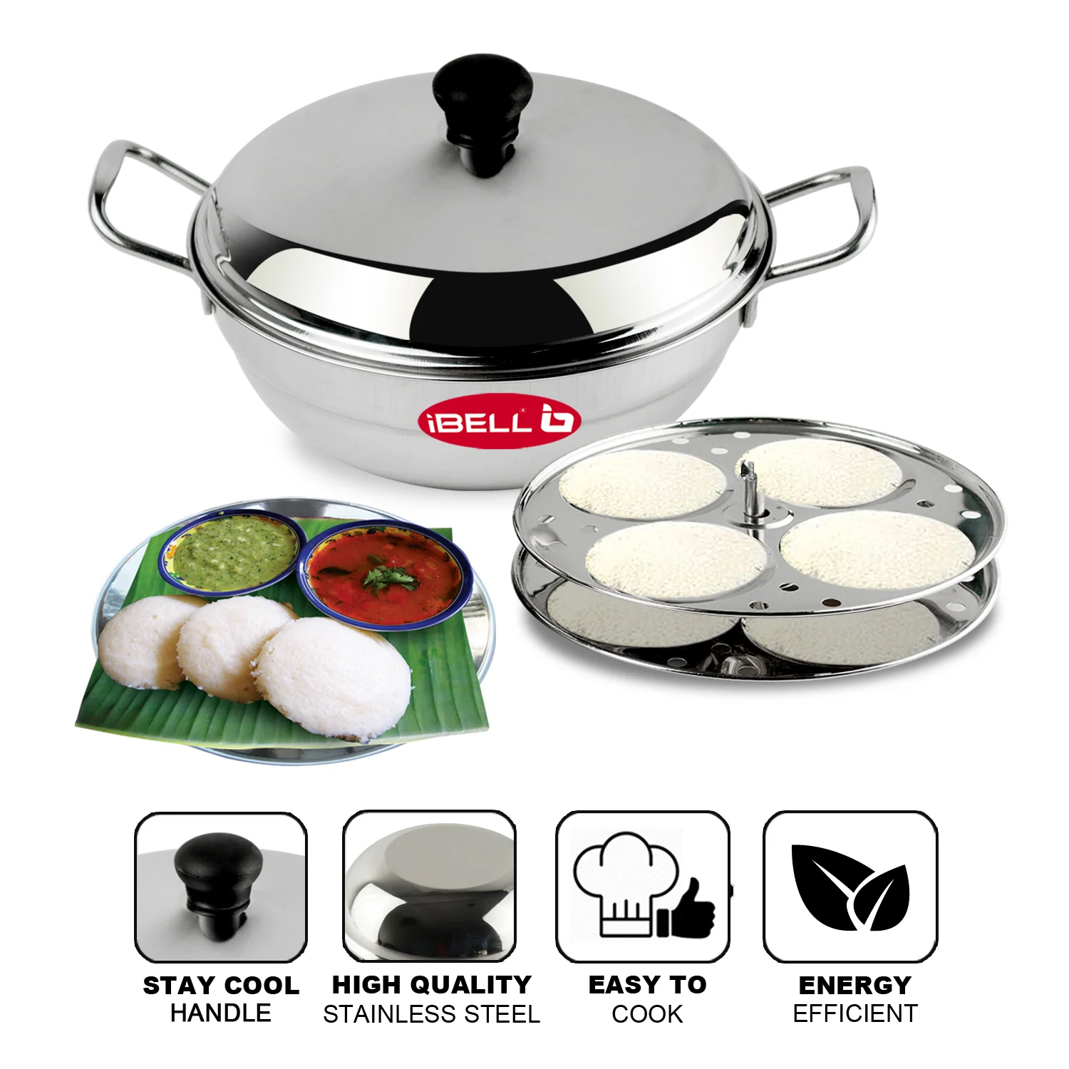 iBELL Stainless Steel Idly Pot & Pan Sets (2.5L), Silver - Image 4