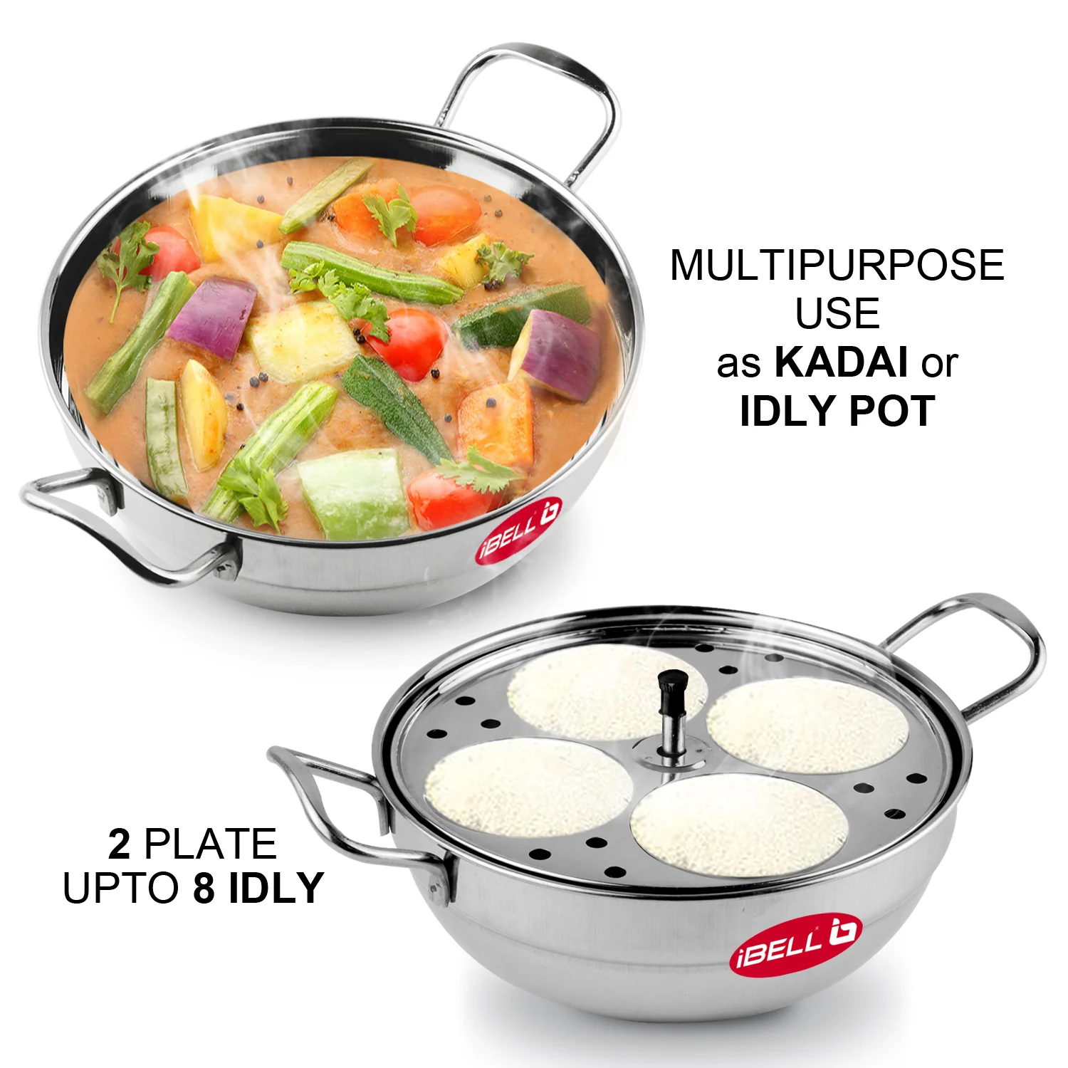 iBELL Stainless Steel Idly Pot & Pan Sets (2.5L), Silver - Image 5