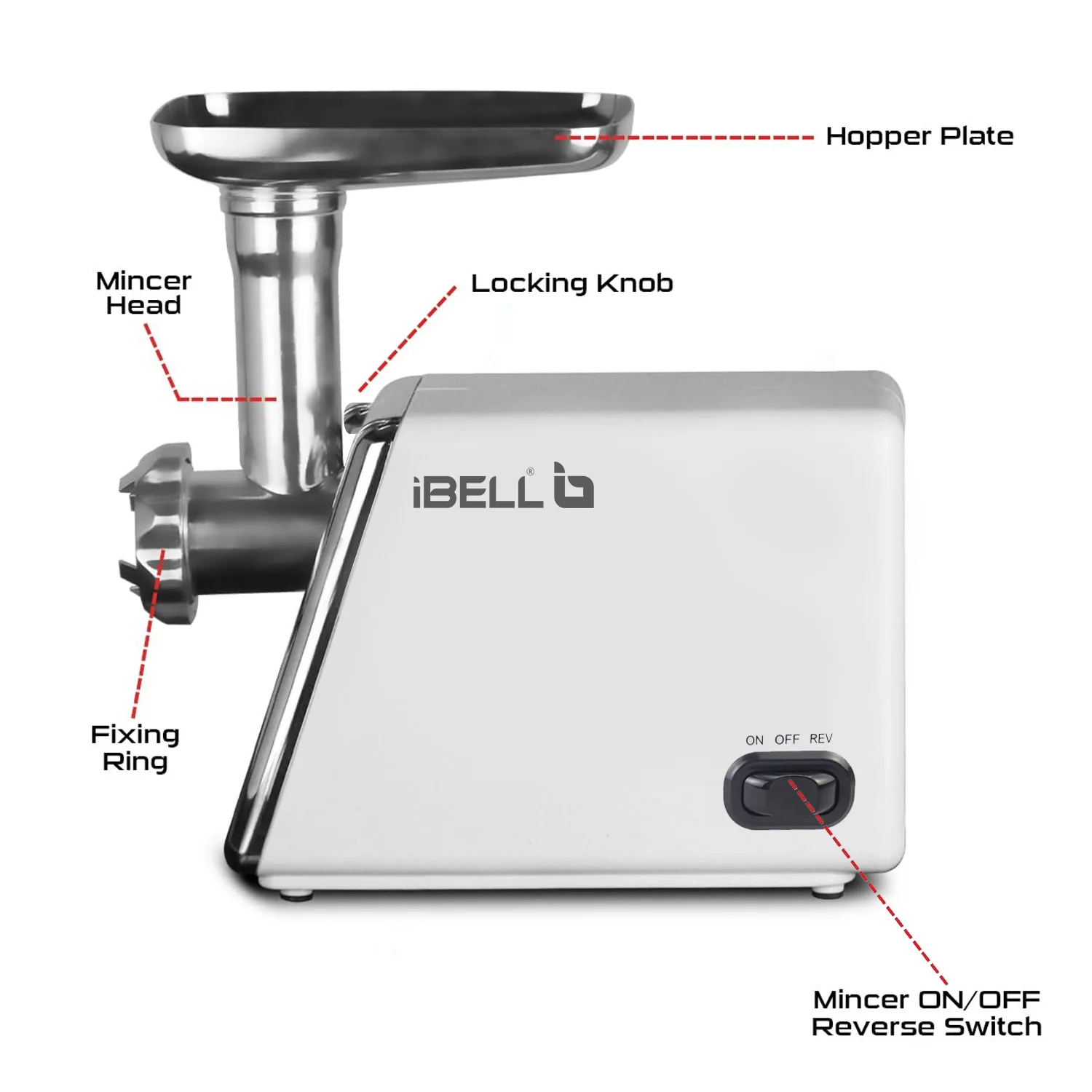 iBELL Stainless Steel Mt1750Y Meat Grinder, 1800W, Heavy Duty Mincer Machine for Mincing/Chopping Meat, Keema/Sausage/Kebab Maker (Silver) - Image 3