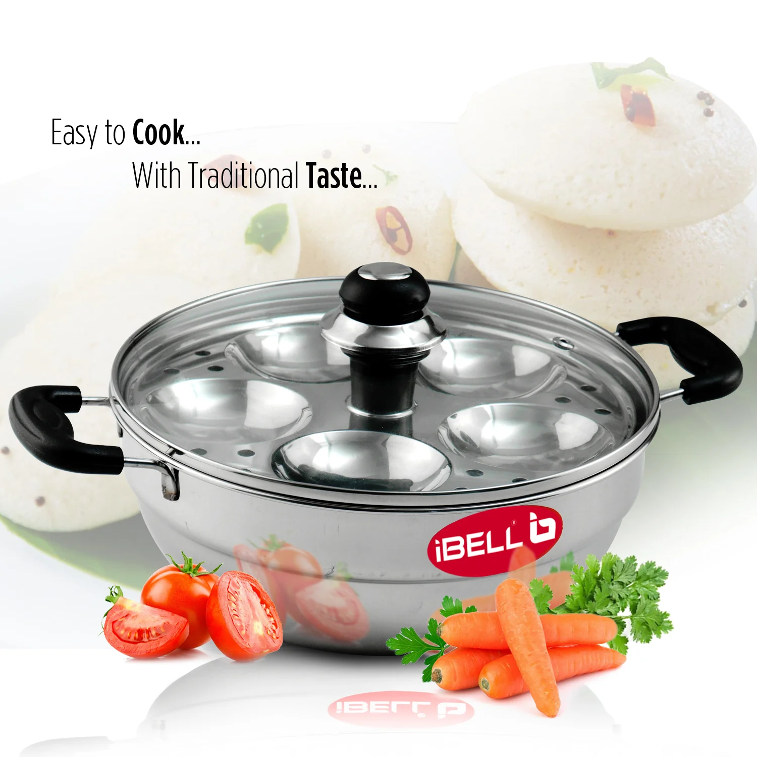 IBELL Stainless Steel Multi Purpose 3 liter Kadai with 2 idli Plate(10 Idli) and Glass Lid - Image 5