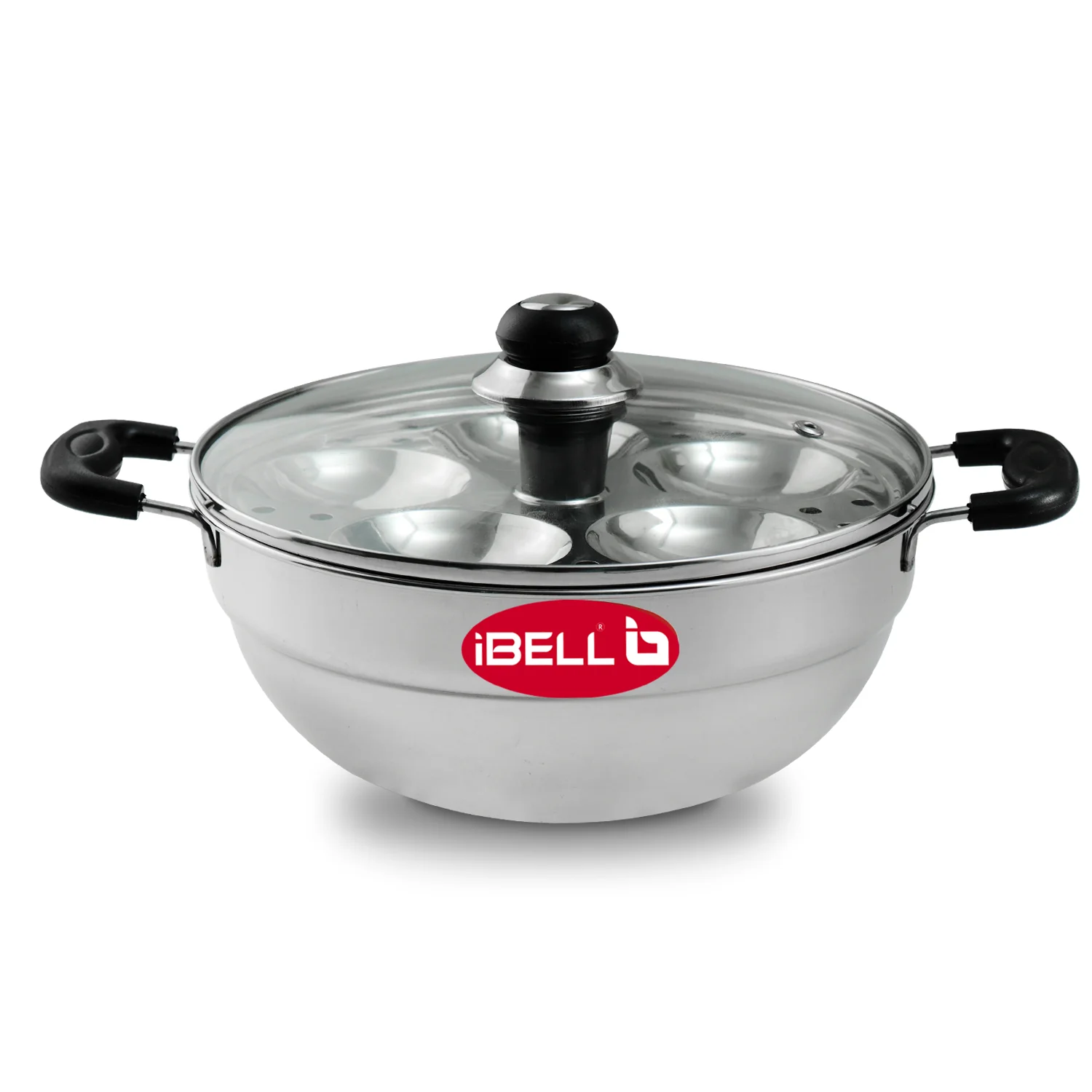 IBELL Stainless Steel Multi Purpose 3 liter Kadai with 2 idli Plate(10 Idli) and Glass Lid - Image 6