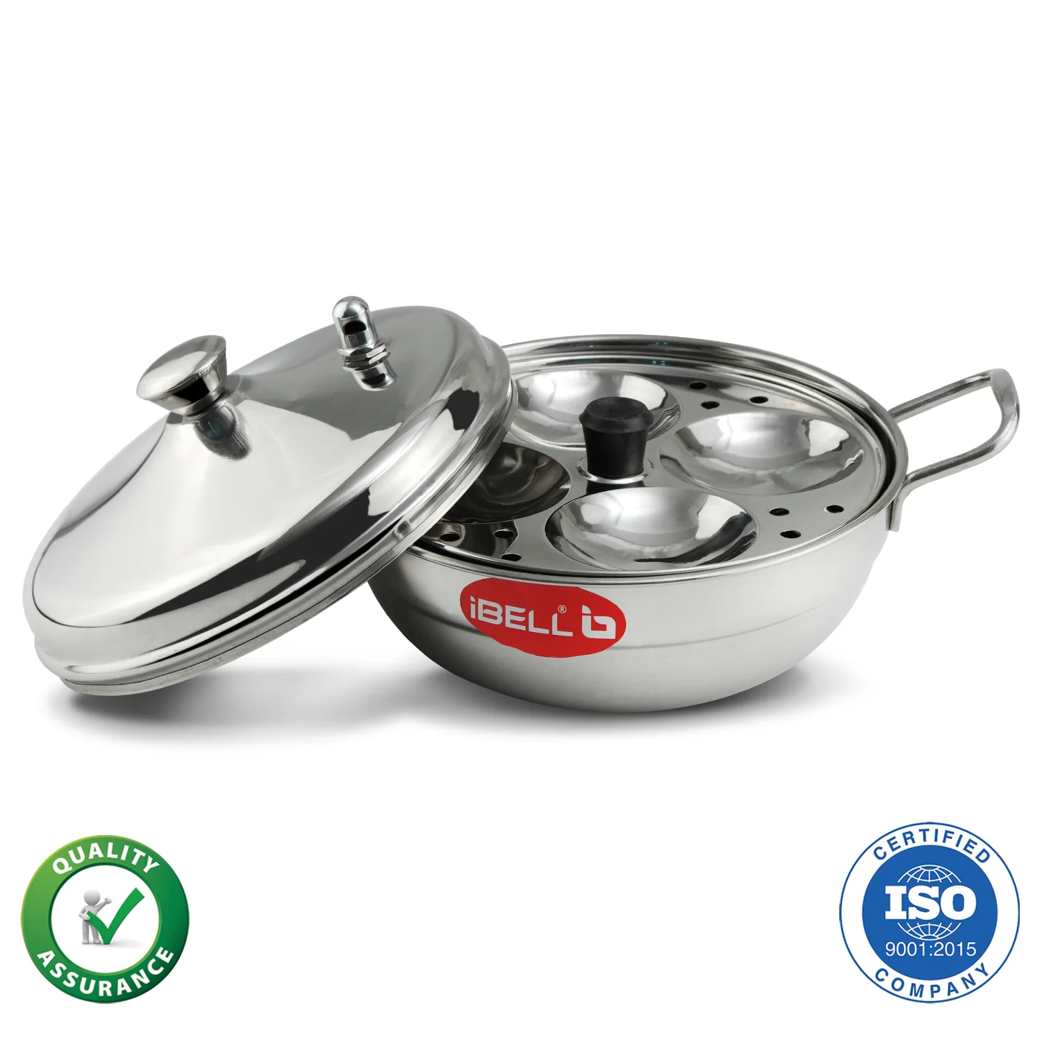 iBELL Stainless Steel Multi Purpose Kadai with 2 Idli Plate (8 Idlis) and Steel Lid, Silver - Image 3
