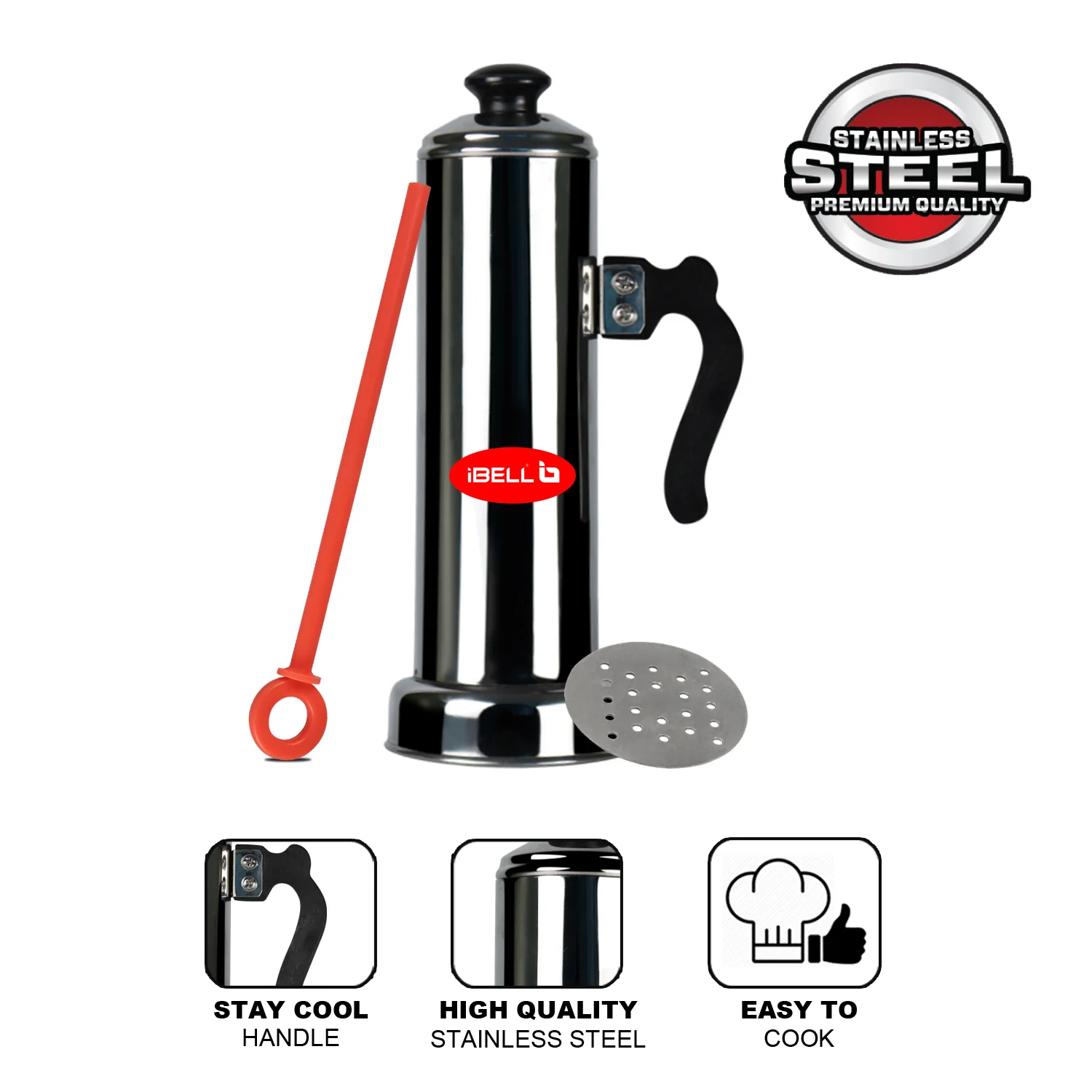 iBELL Stainless Steel Puttu Maker, Food Grade 304 Stainless Steel - Image 6