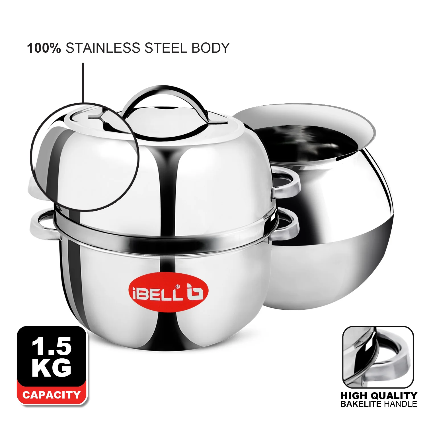 iBELL Stainless Steel Steam Pot, 1.5 Kilogram, Thermal Rice Cooker With Rubber Gasket (Induction Based Pot) Silver - Image 5