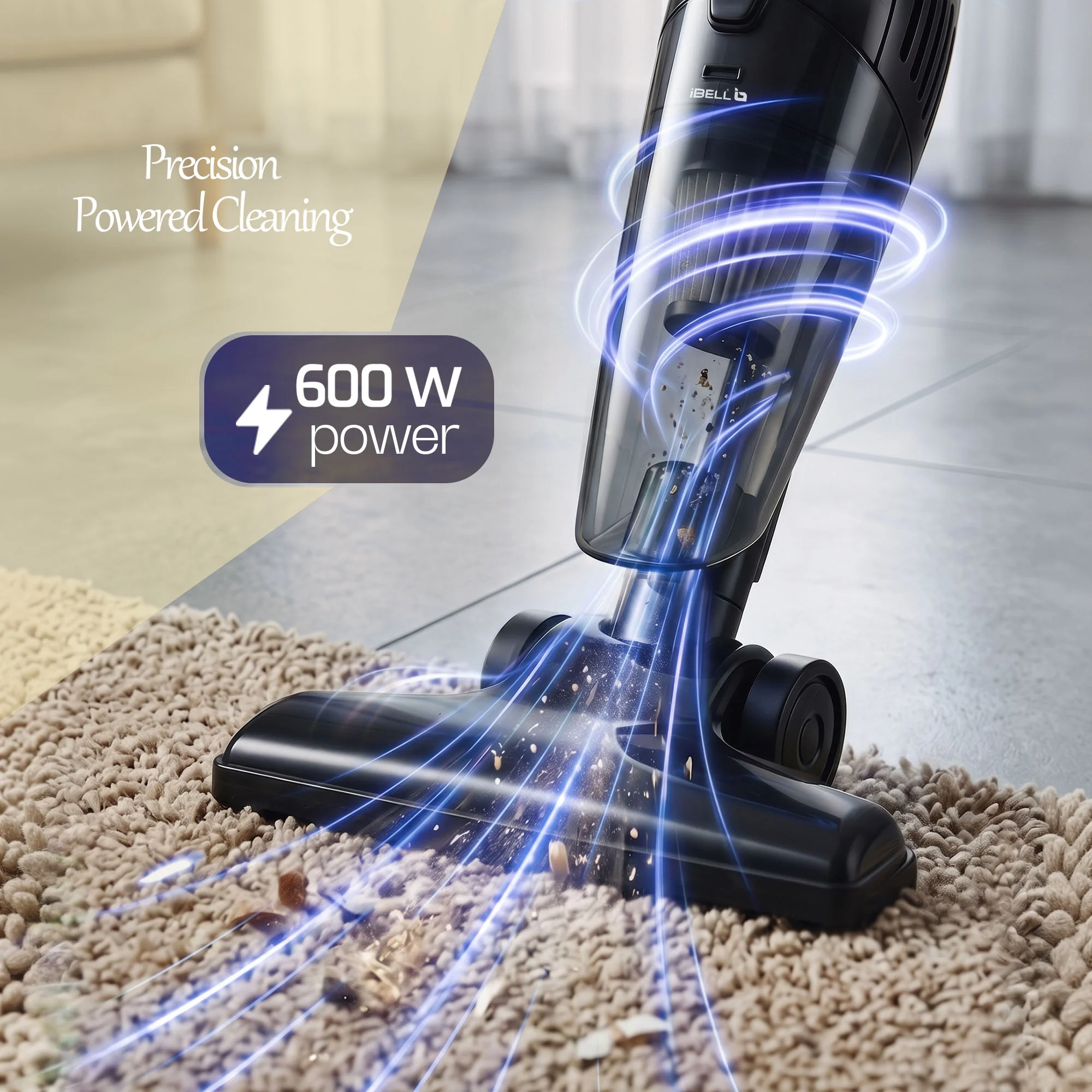 iBELL TURBOSTICK650 Stick Vacuum Cleaner | 600W | 20kPa | HEPA Filter | Bagless Design | Ideal for Floors, Curtains, Carpets, Sofa | black - Image 3