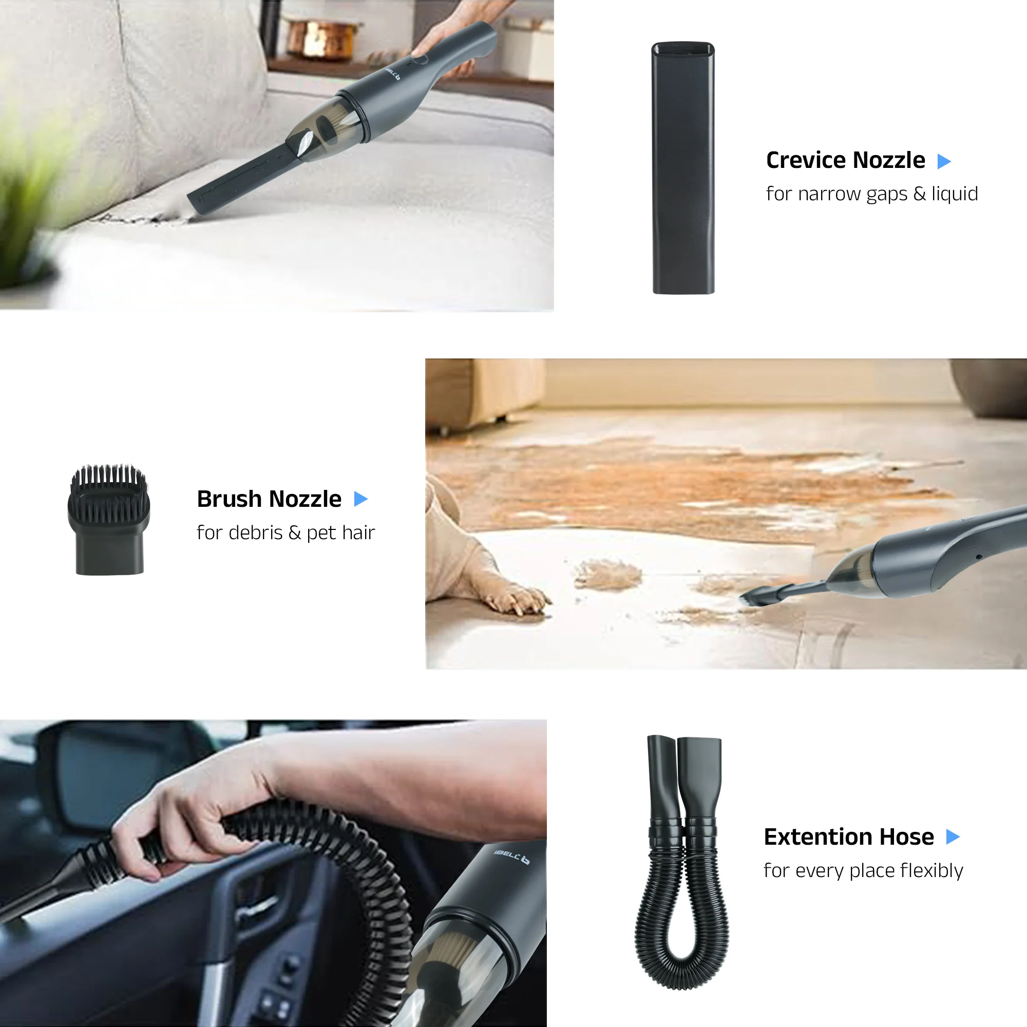 IBELL TURBOVAC700 Cordless Car Vacuum Cleaner – Rechargeable, Handheld, Wet & Dry Portable Vacuum with Powerful 7000 Pa Suction (Black) - Image 5