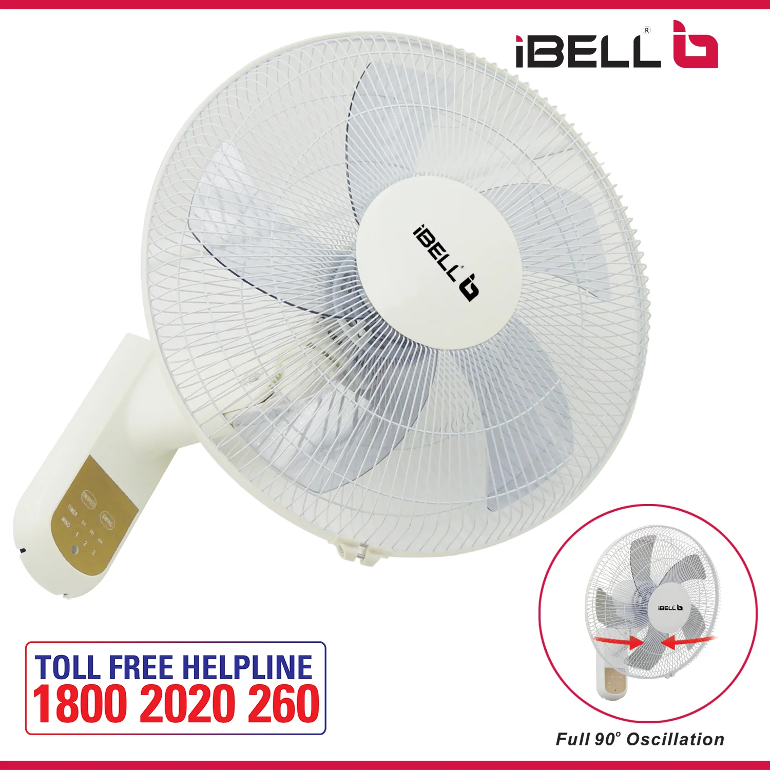IBELL VIVA High Speed Wall Fan with Remote, 5 Leaf, 406mm, Low Noise Motor, White - Image 9