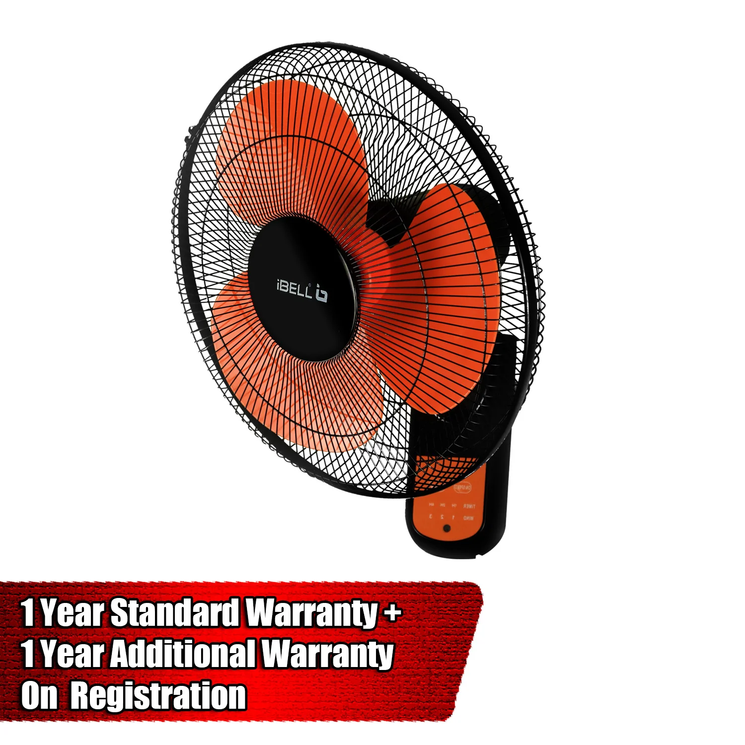 IBELL VIVA03WF High Speed Wall Fan with Remote, 3 Leaf, 406mm, Low Noise Motor (Orange in Black) - Image 4