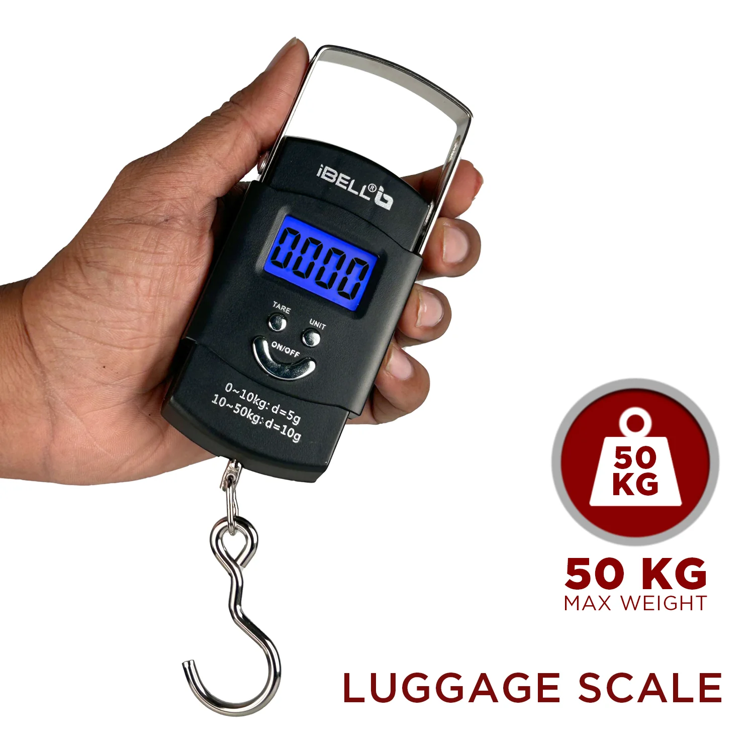 iBELL Weight Machine For Luggage Weighing Scale, Portable, 50 KG, Stainless Steel Hook, Digital LED Display & Tare Function, LS050M (Black) - Image 6