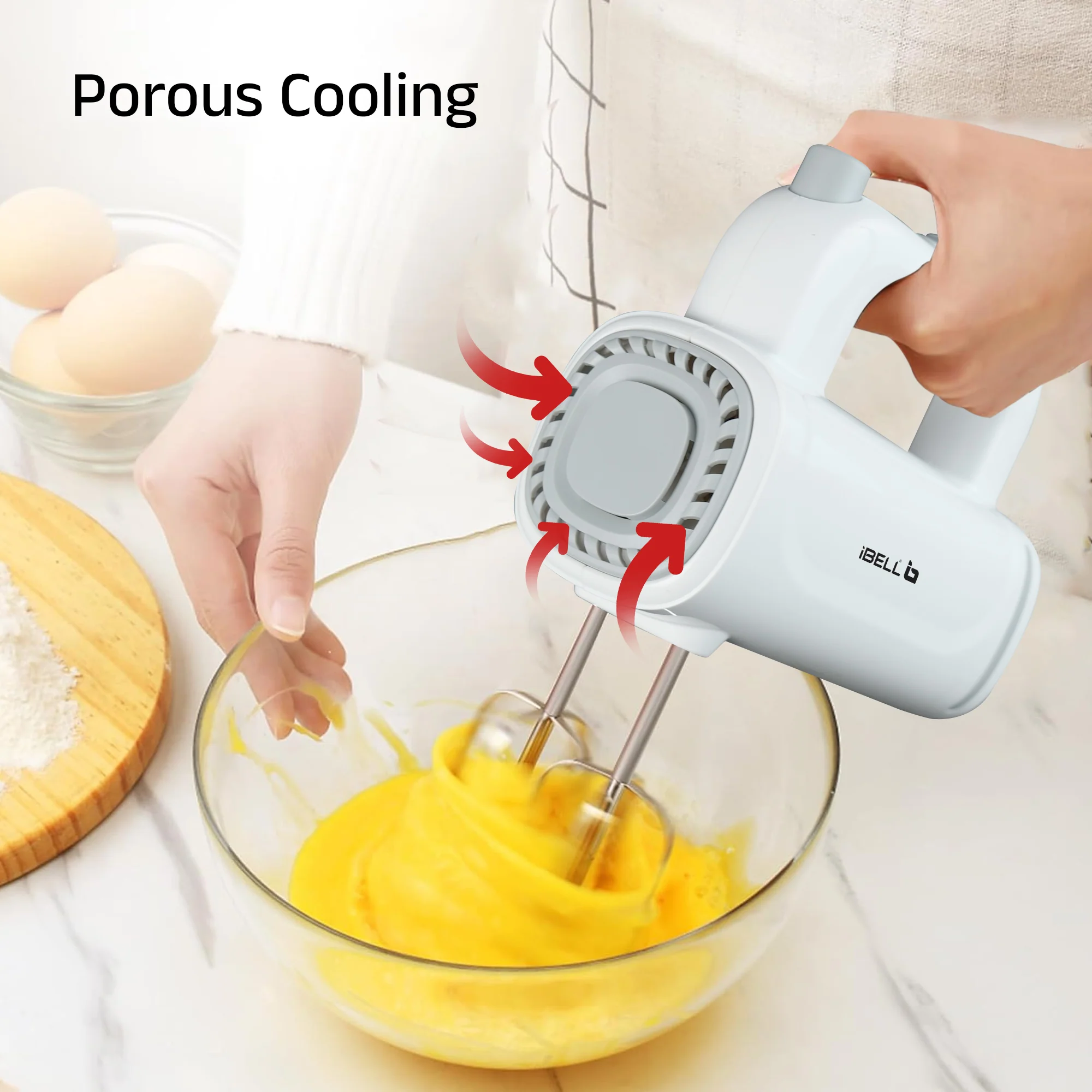 iBELL WHISK350 Electric Hand Mixer - 350W with 5 Speed Control, Stainless Steel Beaters & Dough Hooks for Baking, Whipping & Mixing (White) - Image 6