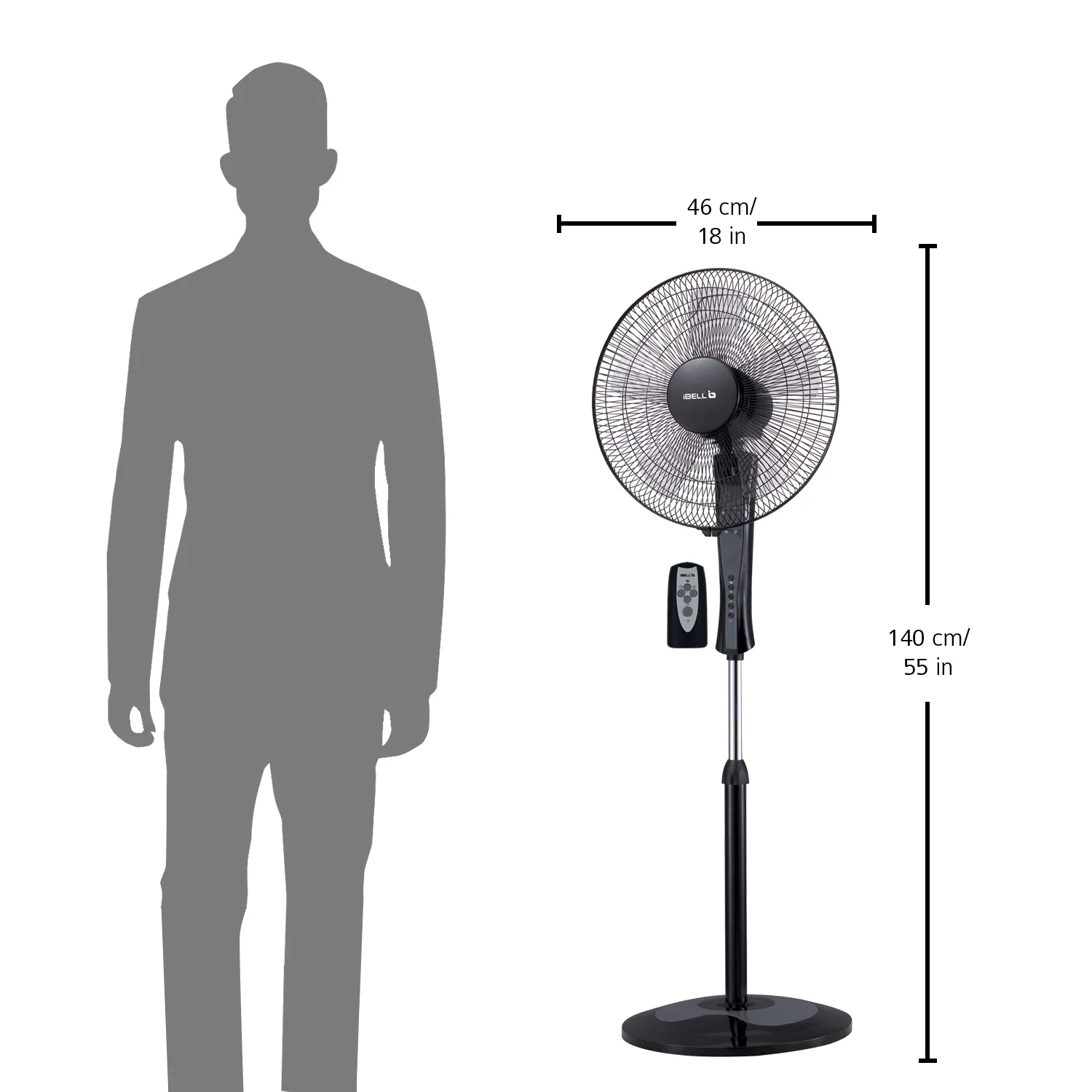 IBELL WINDP10 Pedestal Fan 5 Leaf with Remote and High Air Flow,406mm, 55W, High Speed, 100% Copper & Timer Function, Black - Image 3
