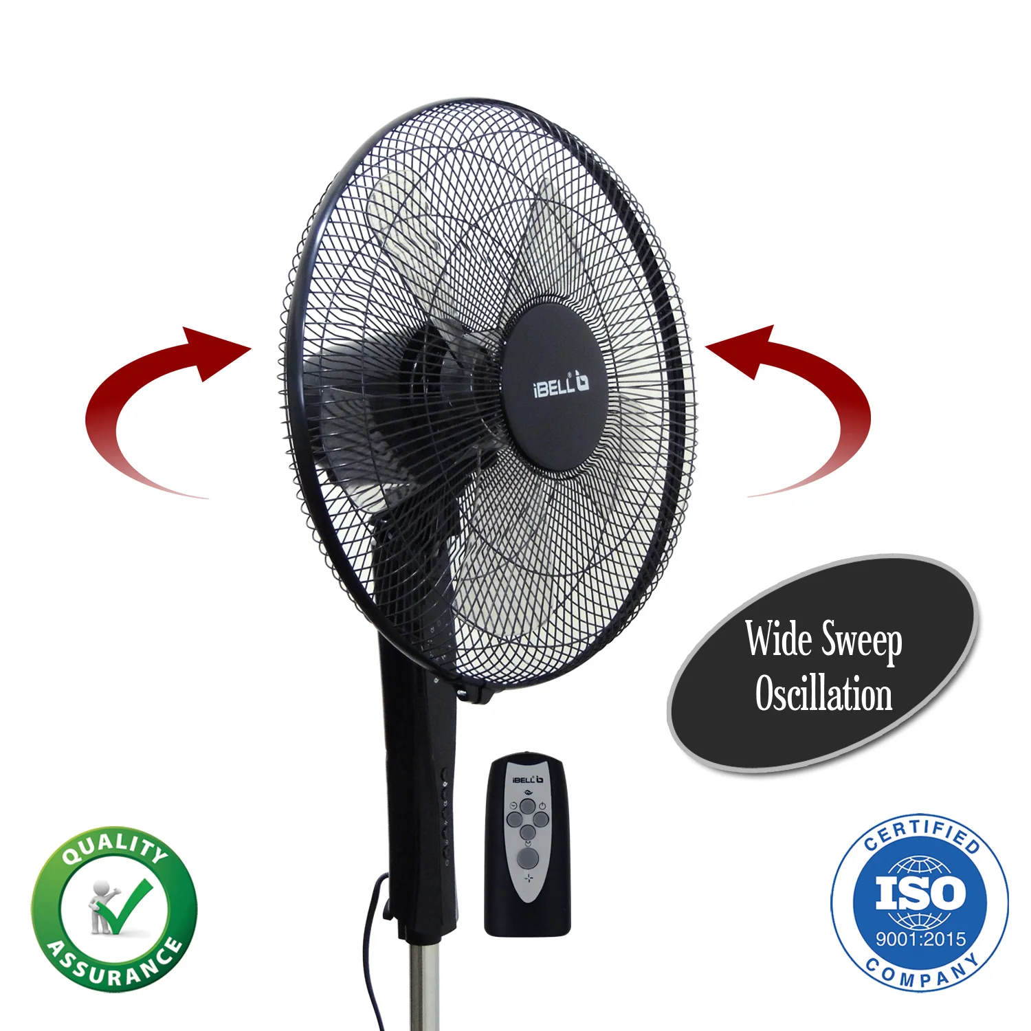 IBELL WINDP10 Pedestal Fan 5 Leaf with Remote and High Air Flow,406mm, 55W, High Speed, 100% Copper & Timer Function, Black - Image 6