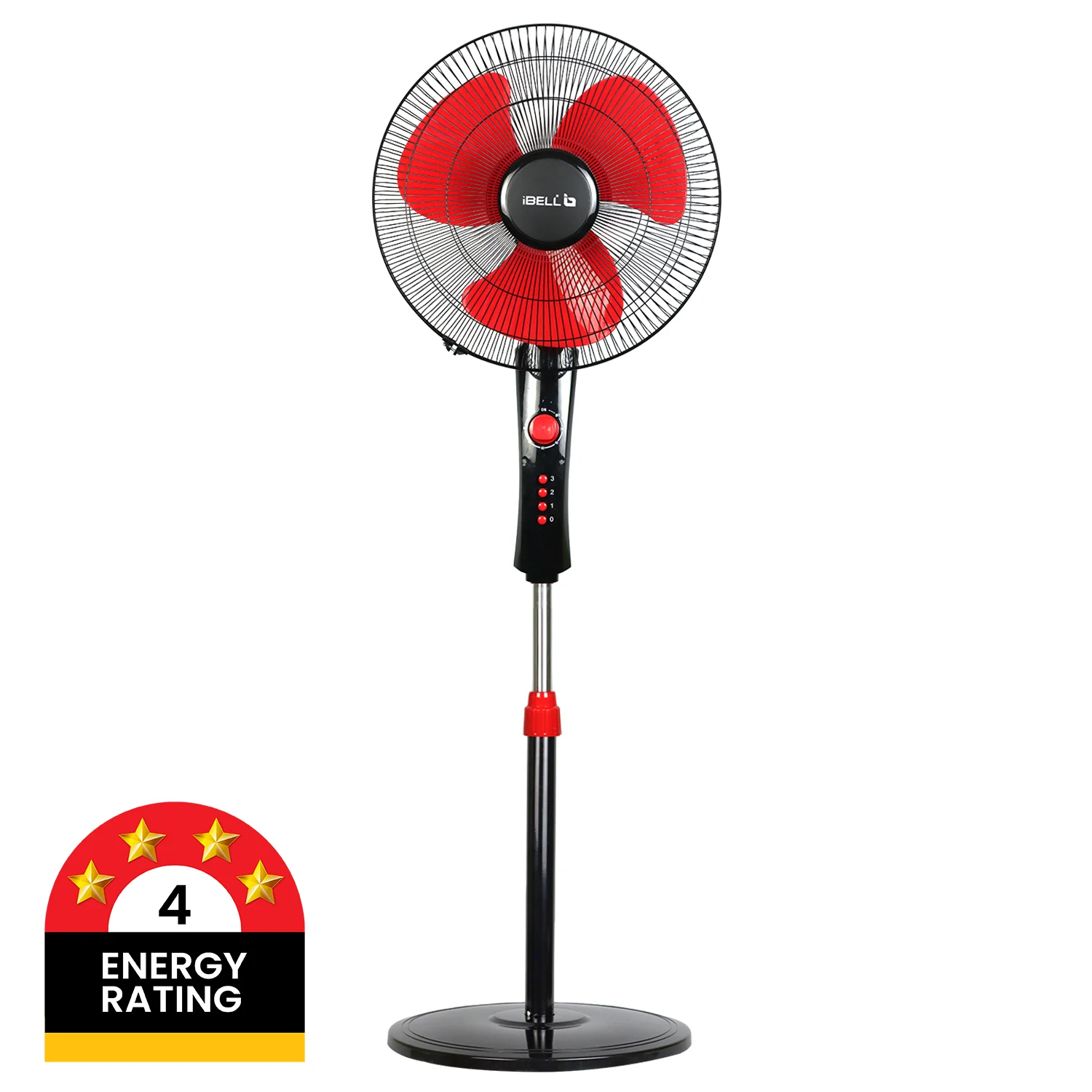 IBELL ZEPHYR03 400mm Pedestal Fan 55W High-Speed Copper Motor, 4 Star Energy Rated, 3 Speed Control, Adjustable Height, 2 Hour Timer, Durable Base (Red) - Image 3