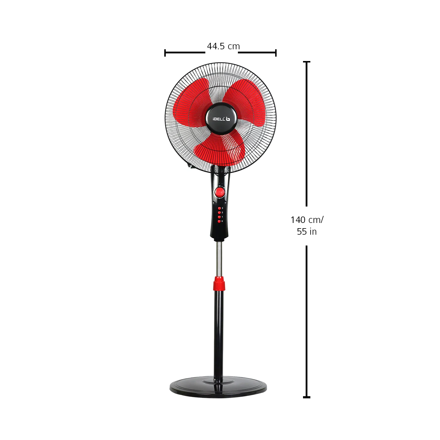 IBELL ZEPHYR03 400mm Pedestal Fan 55W High-Speed Copper Motor, 4 Star Energy Rated, 3 Speed Control, Adjustable Height, 2 Hour Timer, Durable Base (Red) - Image 5