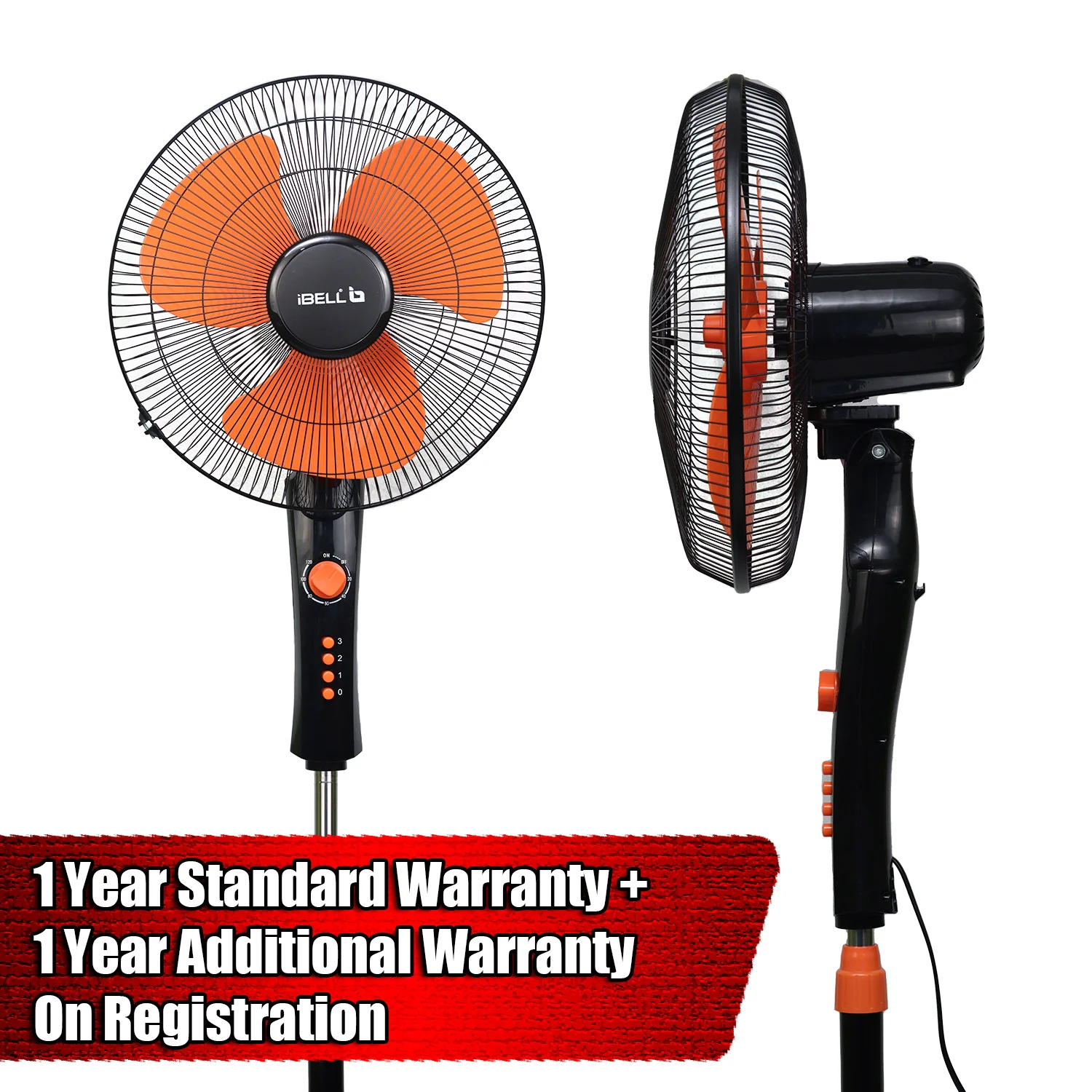 IBELL ZEPHYR03 Pedestal Fan 3 Leaf 400mm with Timer and High Speed motor (Orange) - Image 4