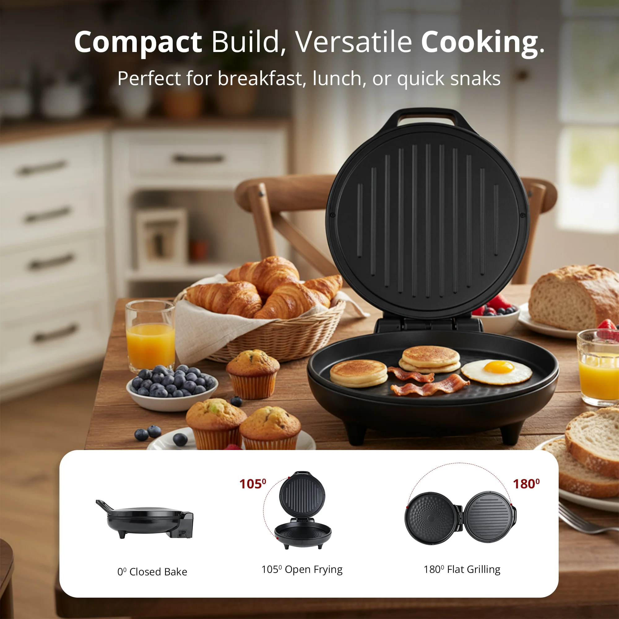 IBELL1500W Countertop Electric Pizza Maker & Multi-Purpose Grill | 12 Inch Non-Stick Plates, 180° Opening, Dual plate Heating Control | Pizza,Sandwich,Dosa,Roti,Grilled Veggies Maker | 2 Year Warranty - Image 3
