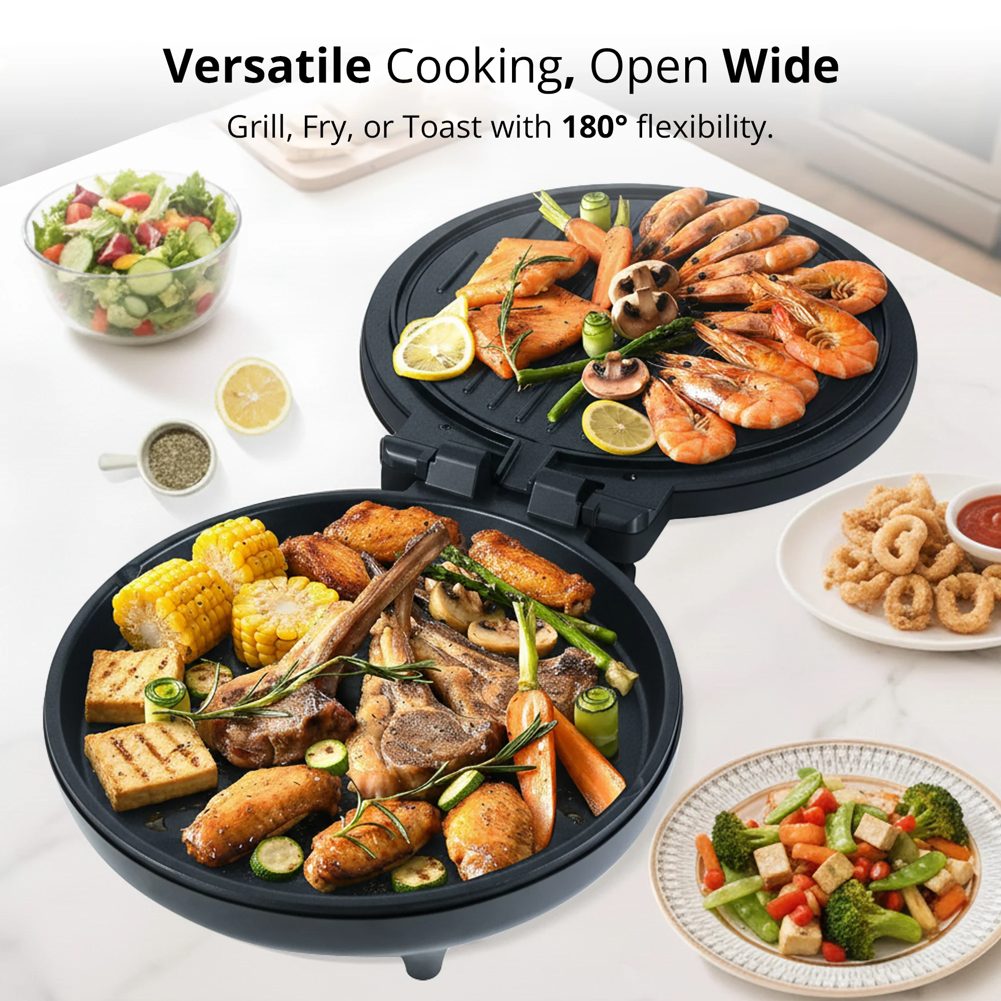 IBELL1500W Countertop Electric Pizza Maker & Multi-Purpose Grill | 12 Inch Non-Stick Plates, 180° Opening, Dual plate Heating Control | Pizza,Sandwich,Dosa,Roti,Grilled Veggies Maker | 2 Year Warranty - Image 4