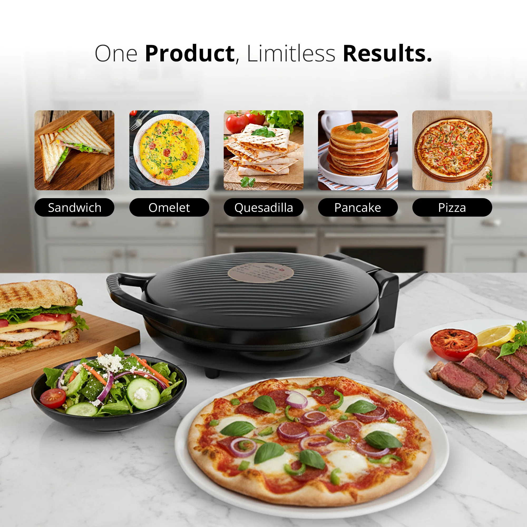 IBELL1500W Countertop Electric Pizza Maker & Multi-Purpose Grill | 12 Inch Non-Stick Plates, 180° Opening, Dual plate Heating Control | Pizza,Sandwich,Dosa,Roti,Grilled Veggies Maker | 2 Year Warranty - Image 6